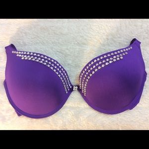 New Sexy Purple Crystal Bling Push Up Bra 38D